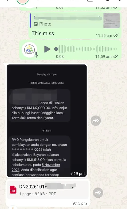 Testimoni pelanggan PRO-LUNAS 3 dalam tangkap layar WhatsApp